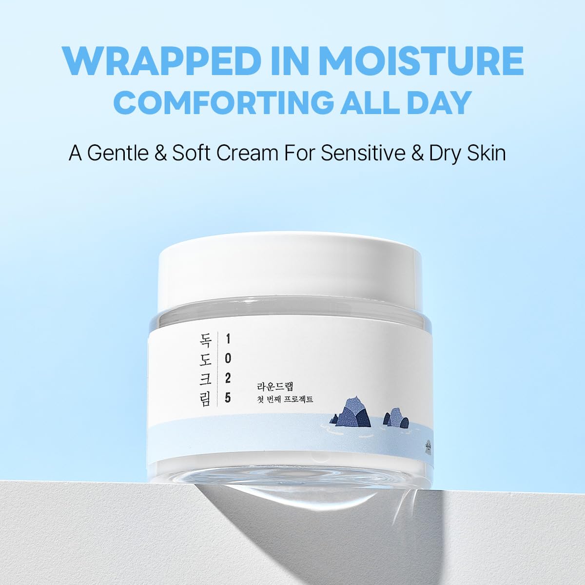 ROUND LAB 1025 Dokdo Cream in a 2.71 fl oz jar, showcasing its smooth, hydrating texture and minimalist packaging.