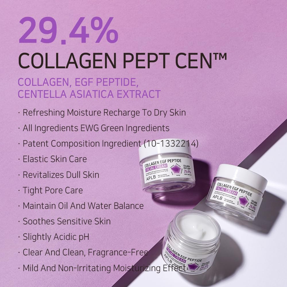 APLB Collagen EGF Peptide Facial Cream jar with white lid and smooth cream inside, showing skincare product for youthful skin