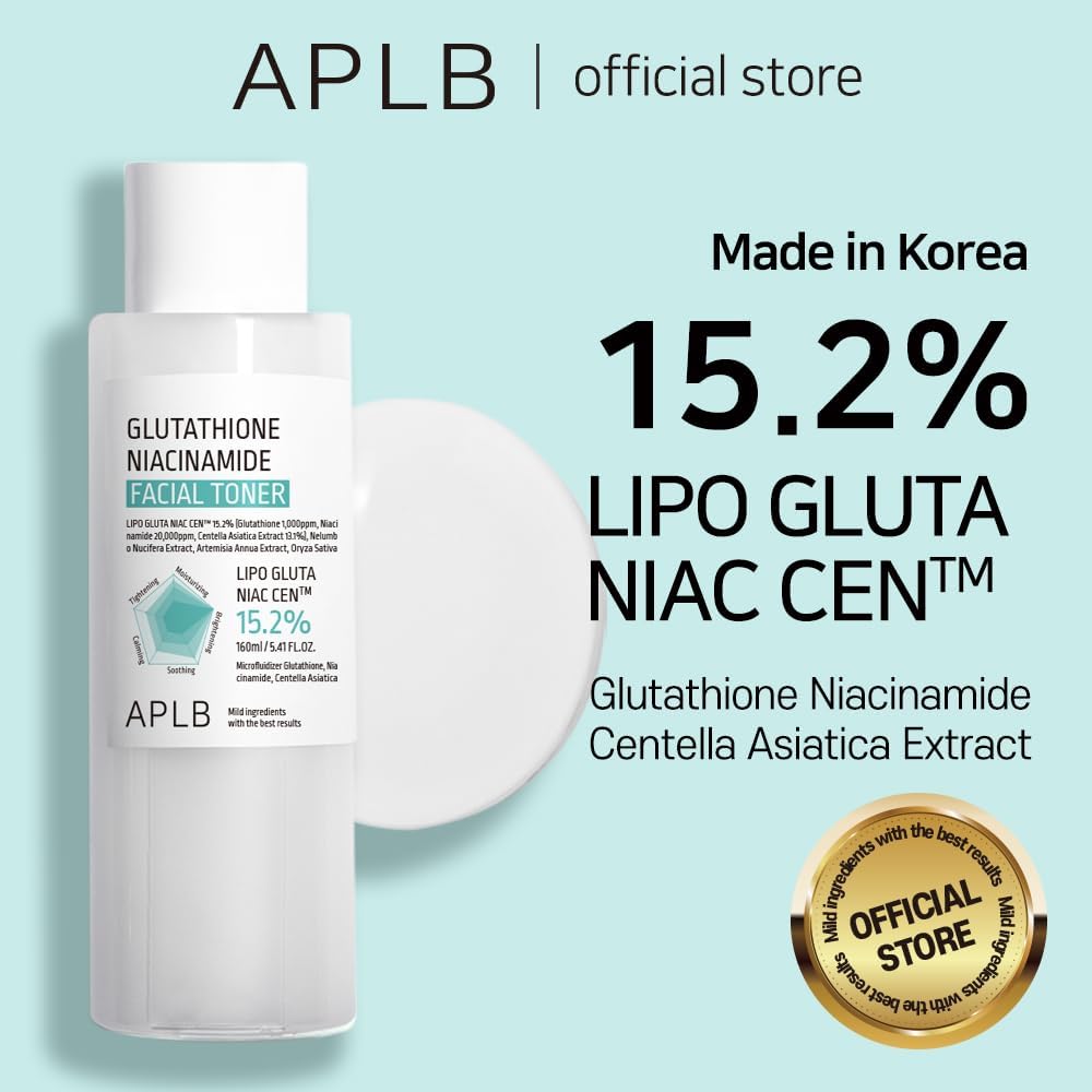 APLB Glutathione and Niacinamide Facial Toner in a clear bottle with a white cap, showcasing the skincare product for brightening and hydration.