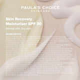 SKINZA Paula's Choice SKIN RECOVERY Moisturizer SPF 30 hydrating anti-aging sunscreen in a white jar with a pump dispenser