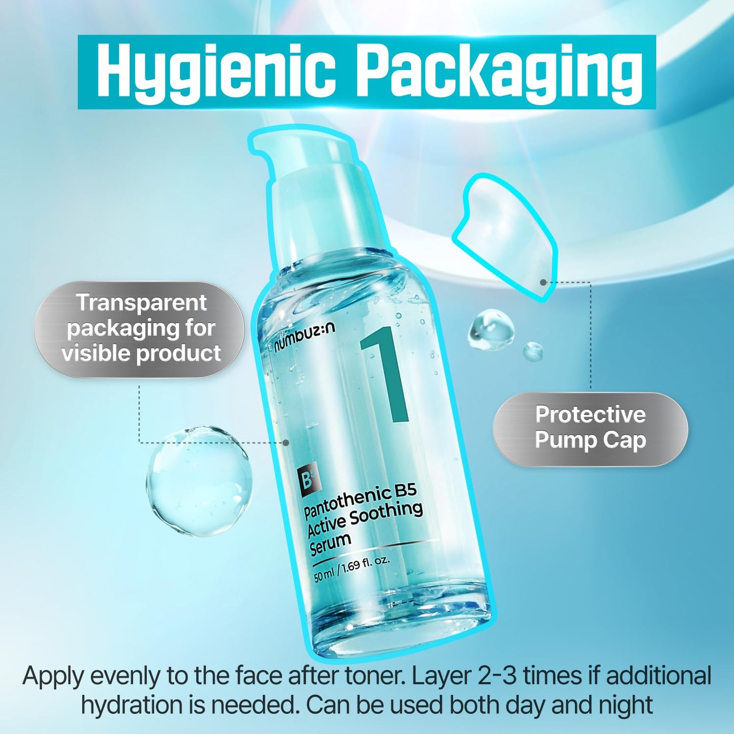 Numbuzin No.1 Pantothenic B5 Active Soothing Serum in a glass bottle with dropper, designed for skin hydration and calming effects.