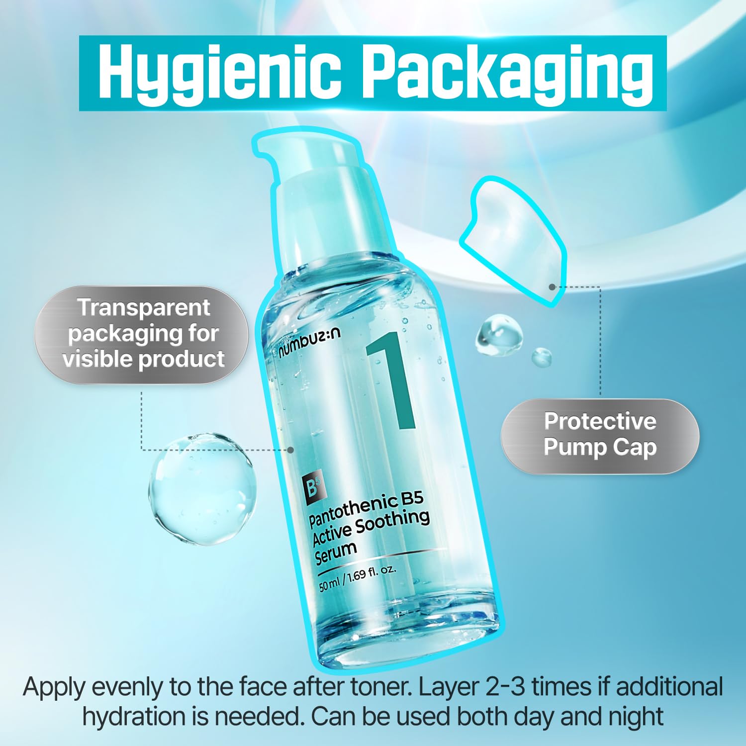 Numbuzin No.1 Pantothenic B5 Active Soothing Serum in a glass bottle with dropper, designed for skin hydration and calming effects.