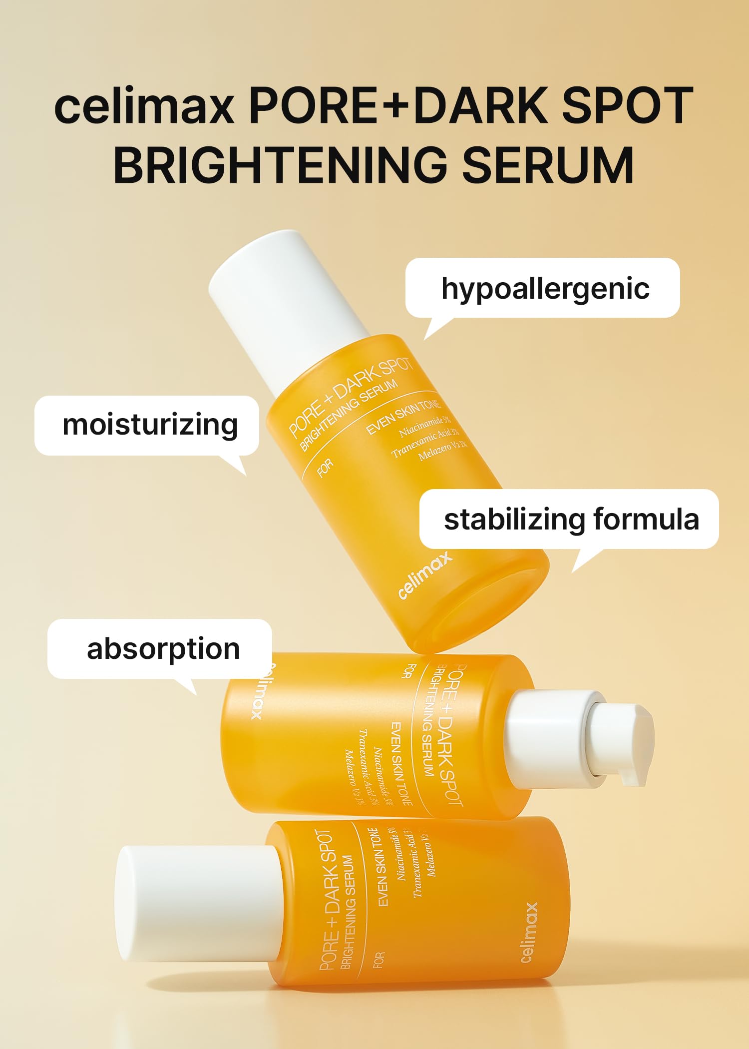 Celimax Pore Dark Spot Brightening Serum Gel in a clear container, showcasing its smooth gel texture and brightening formula.