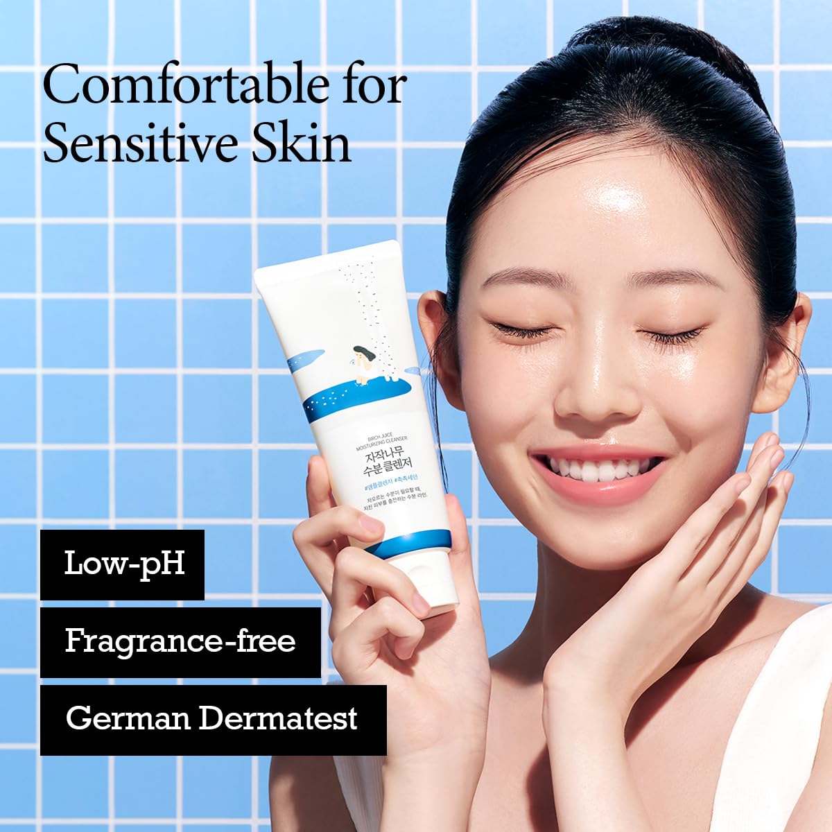 ROUND LAB 1025 Dokdo Cleanser bottle with white pump and label, displayed on a clean background.