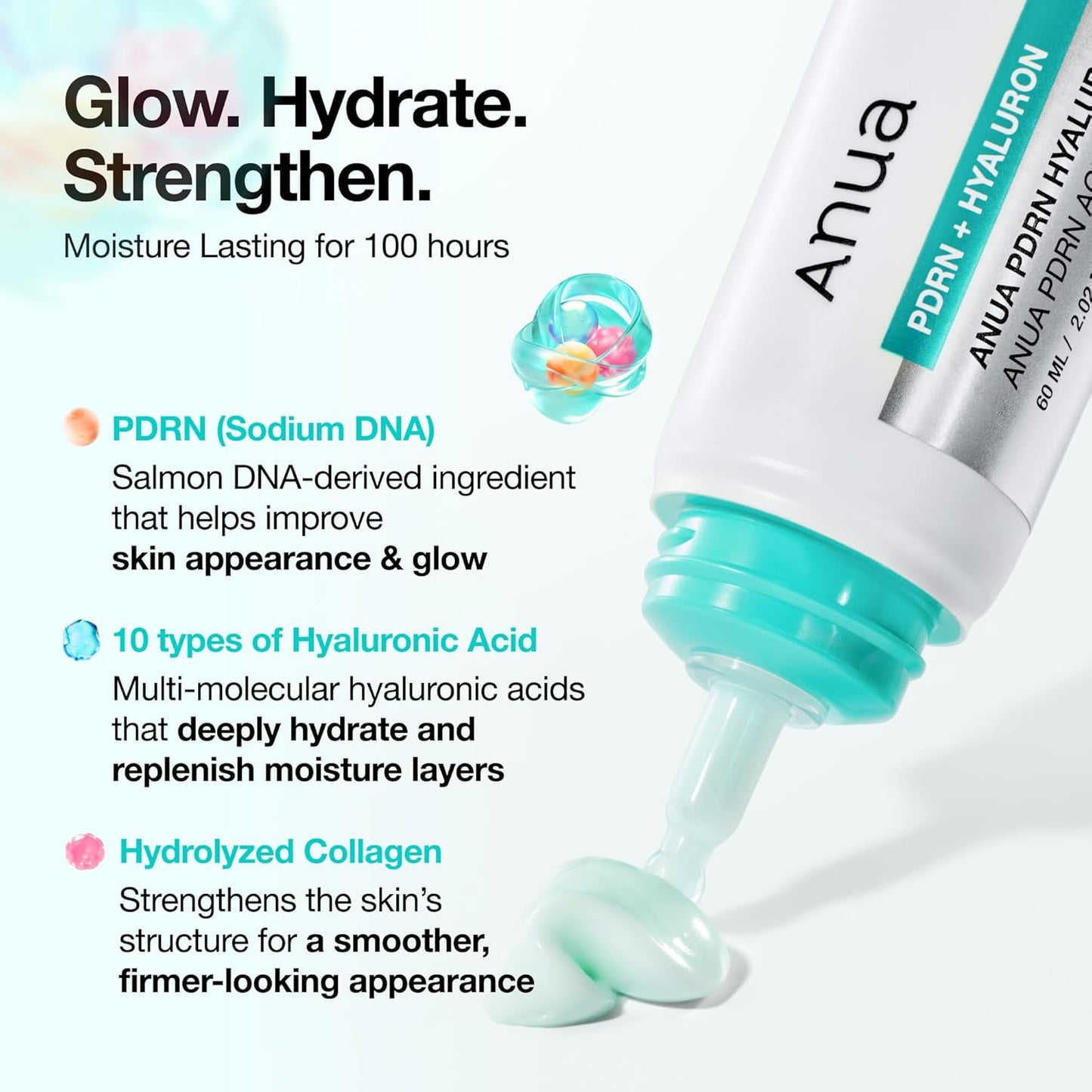 SKINZA ANUA PDRN Hyaluronic Acid 100 Moisturizing Cream jar with white and blue packaging and a smooth cream texture inside.