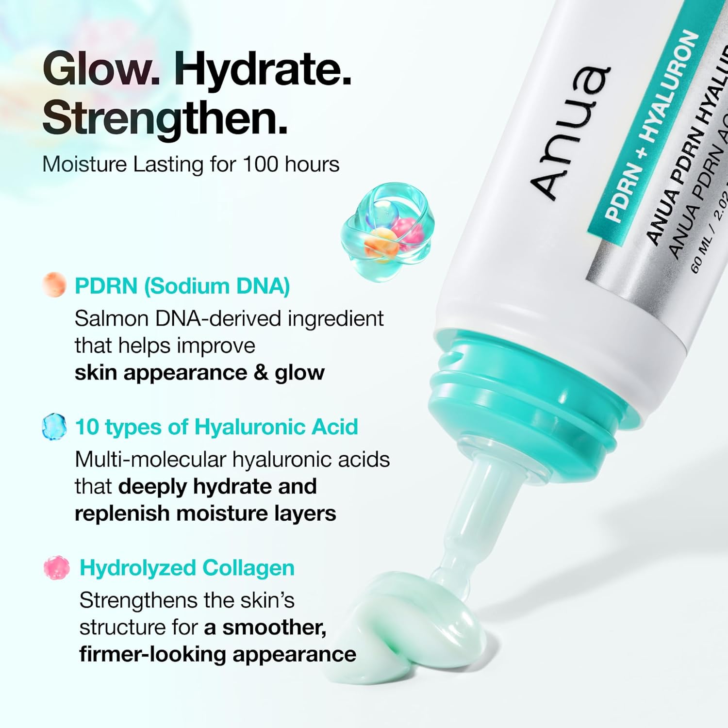 SKINZA ANUA PDRN Hyaluronic Acid 100 Moisturizing Cream jar with white and blue packaging and a smooth cream texture inside.