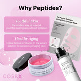 SKINZA COSRX Pink Peptide Collagen Hydrogel Eye Patches for Wrinkles, shown on under-eye area with pink and clear gel patches.