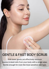 Celimax One Step Body Brightening Pad, toner pad with brightening ingredients, shown with the pad partially unfolded.