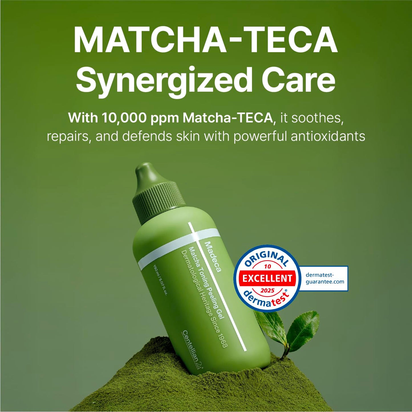 CENTELLIAN 24 Madeca Matcha Toning Peeling Gel in a 150 ml cream tube, with natural ingredients and soothing green matcha extract.