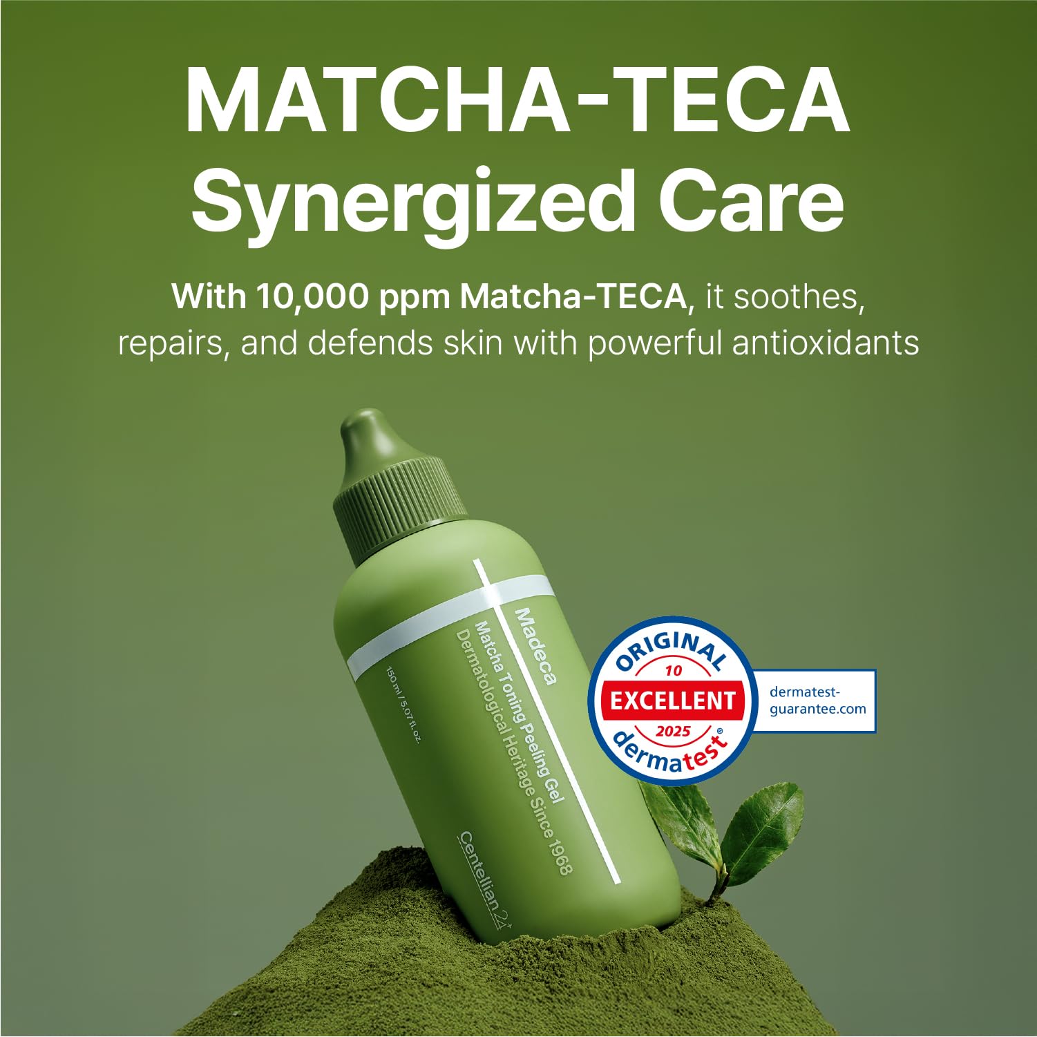 CENTELLIAN 24 Madeca Matcha Toning Peeling Gel in a 150 ml cream tube, with natural ingredients and soothing green matcha extract.
