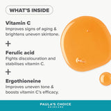 SKINZA Paula's Choice C15 Super Booster serum in a clear bottle with dropper, highlighting vitamin C antioxidant skincare.