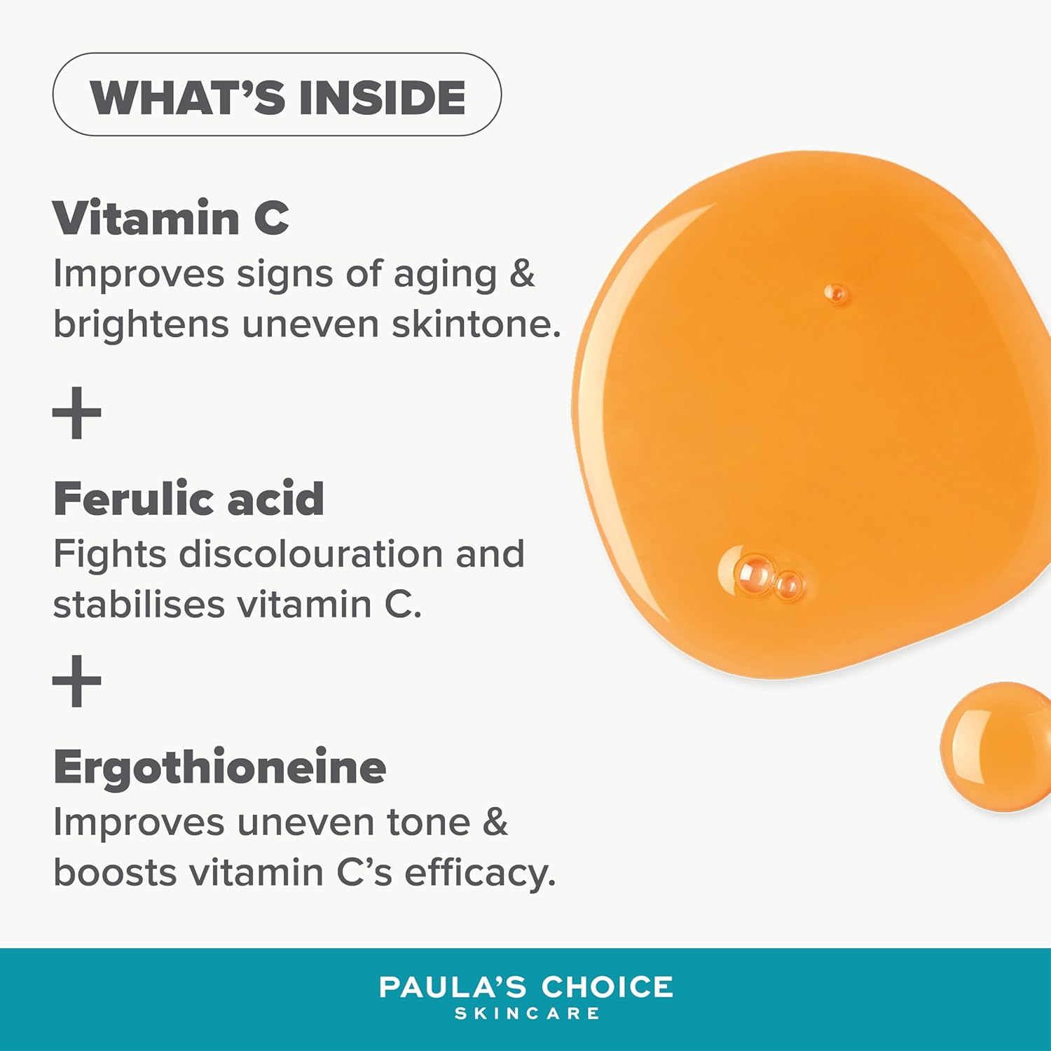 SKINZA Paula's Choice C15 Super Booster serum in a clear bottle with dropper, highlighting vitamin C antioxidant skincare.