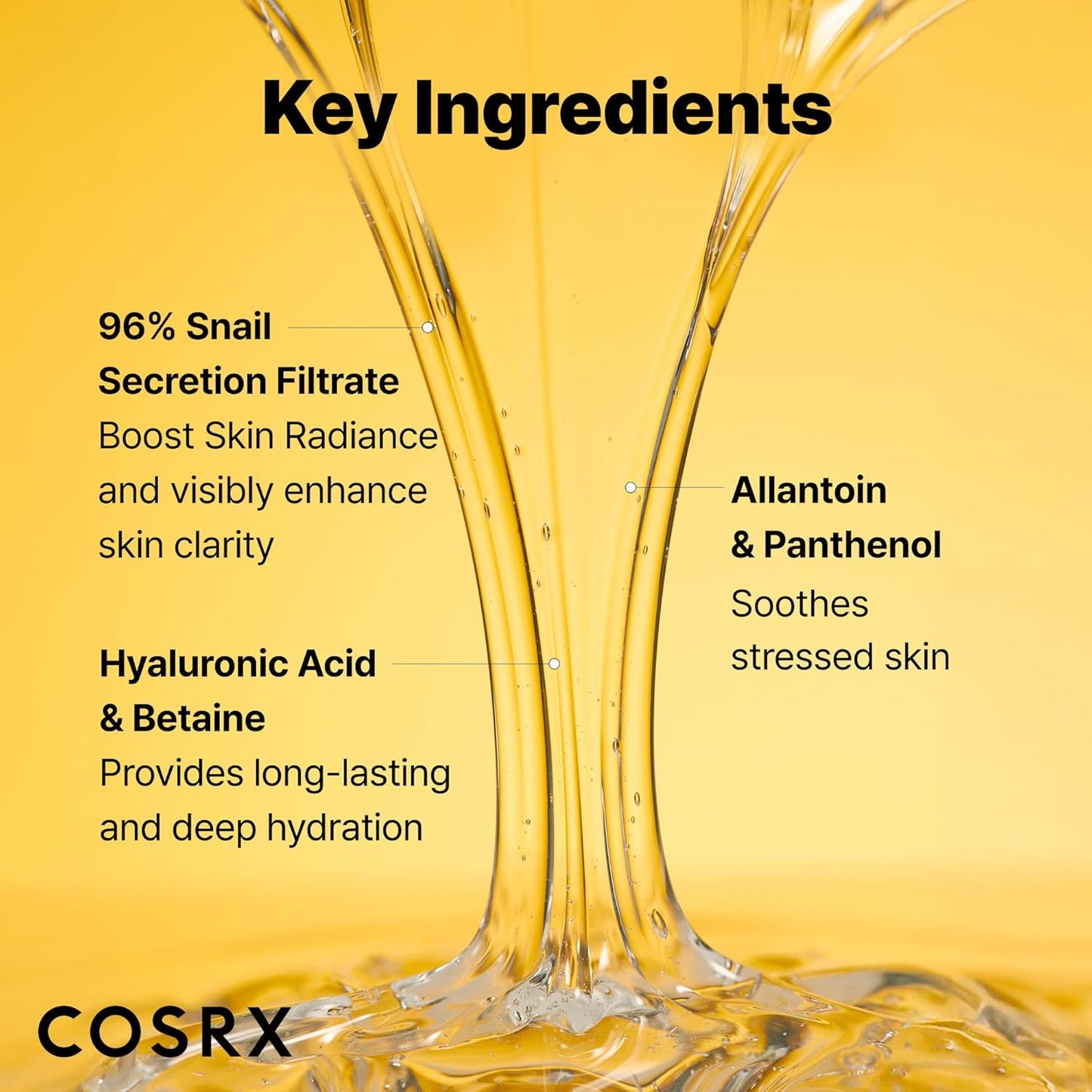 COSRX Advanced Snail 96 Mucin Power Essence in a clear bottle, showcasing its soothing skincare formulation for face hydration.