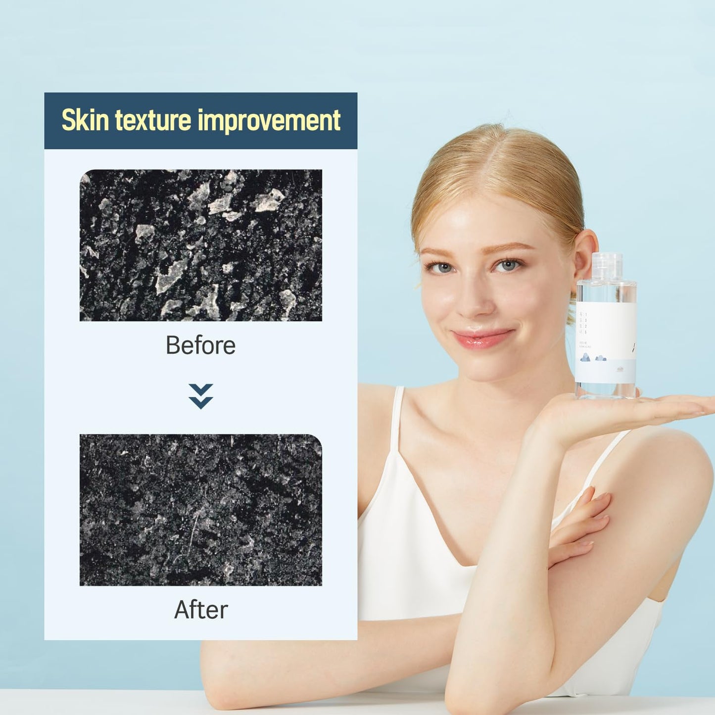 ROUND LAB 1025 Dokdo Toner bottle with clear liquid inside, 200ml size, featuring minimalist label design.