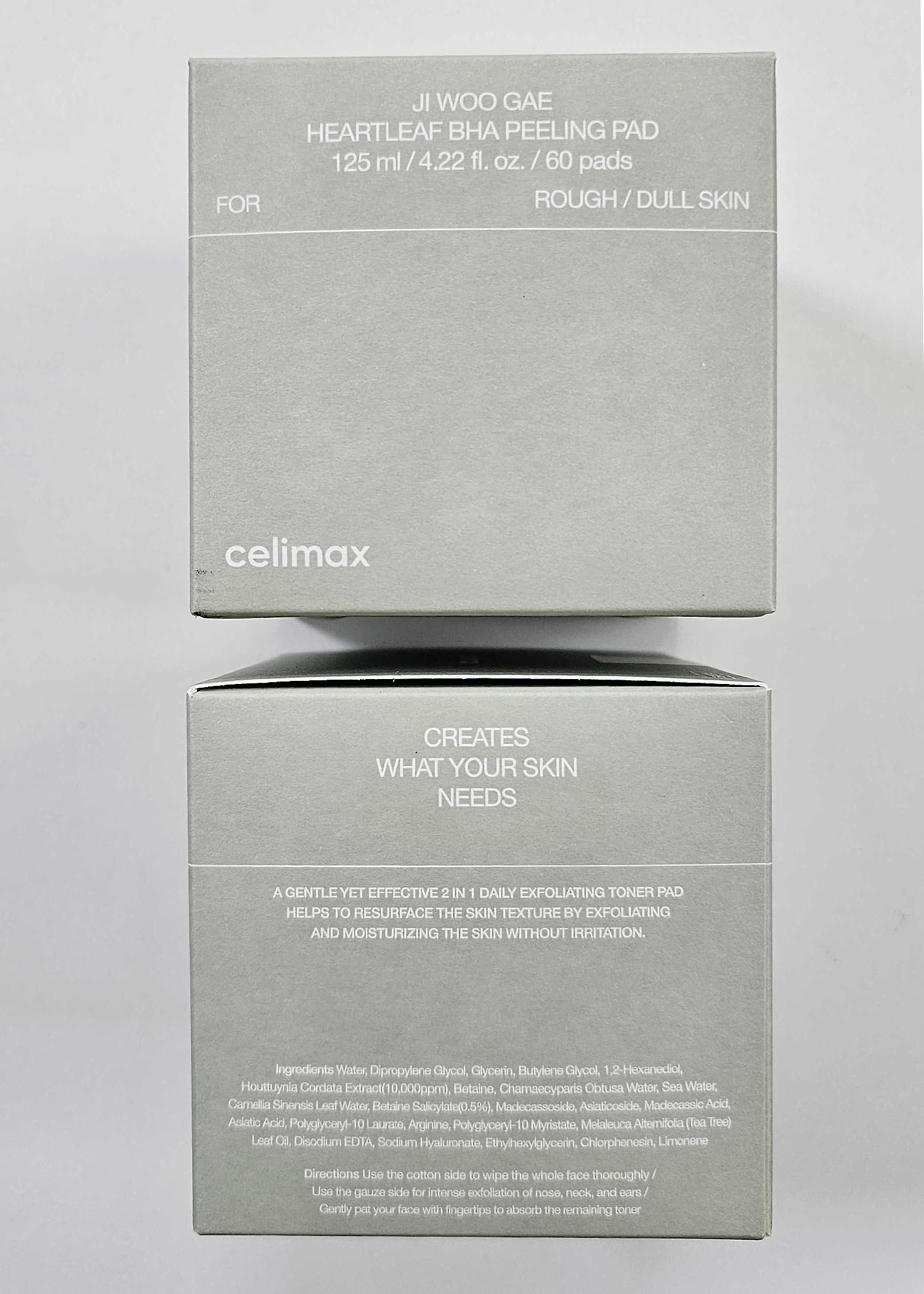 Celimax Ji.Woo.Gae Heartleaf BHA Peeling Pad showing textured face pad with heartleaf extract for gentle exfoliation.