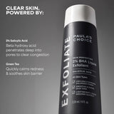 SKINZA Paula’s Choice Skin Perfecting 2% BHA Liquid Exfoliant bottle with white cap and clear liquid inside.