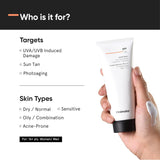SKINZA minimalist SPF 50 broad spectrum sunscreen tube with lightweight, easy-to-apply sun protection formula.