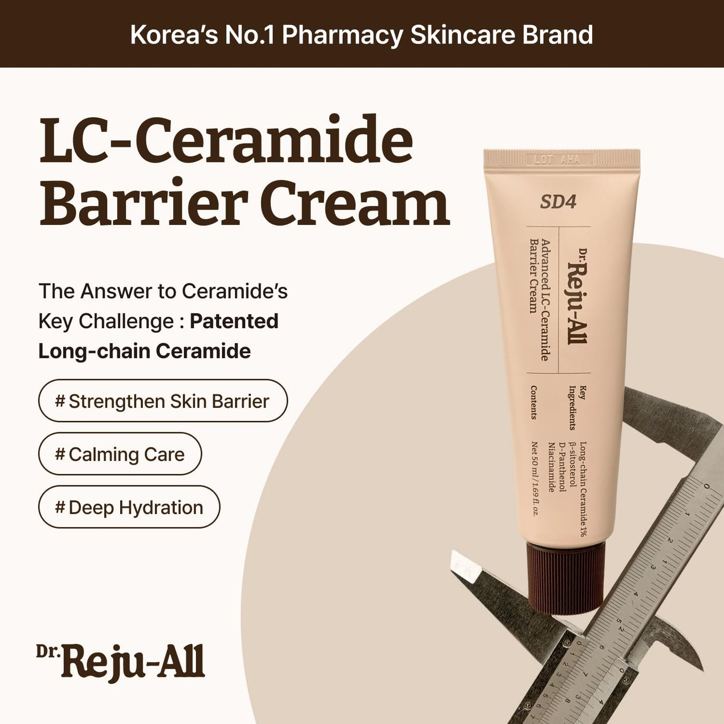 Dr.Reju-All Advanced LC-Ceramide Barrier Cream jar with white and blue packaging, showing the product label and lid.