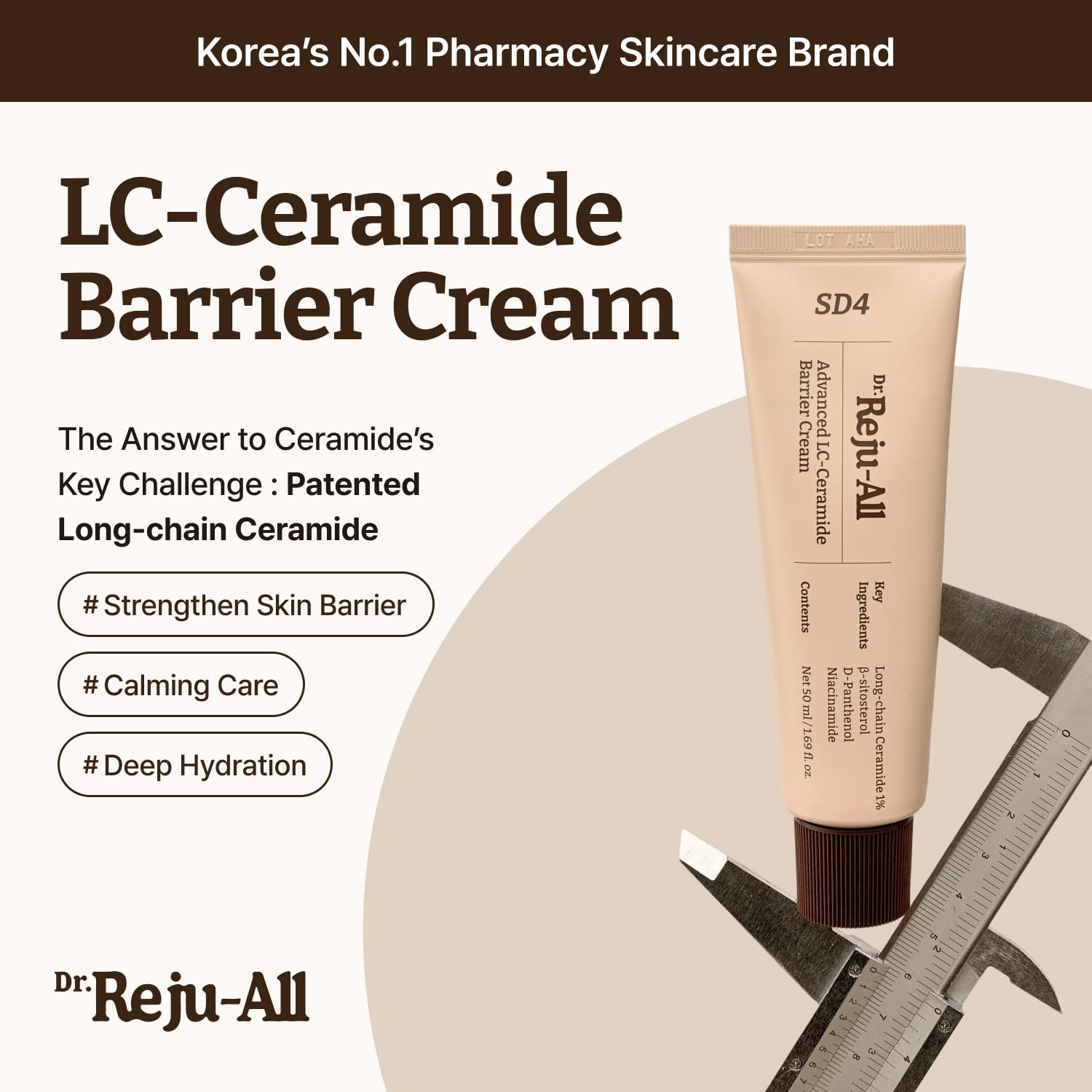 Dr.Reju-All Advanced LC-Ceramide Barrier Cream jar with white and blue packaging, showing the product label and lid.
