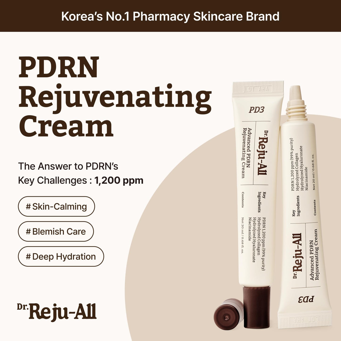 SKINZA Dr.Reju-All Advanced PDRN Rejuvenating Cream jar with smooth cream texture for skin renewal and anti-aging benefits.