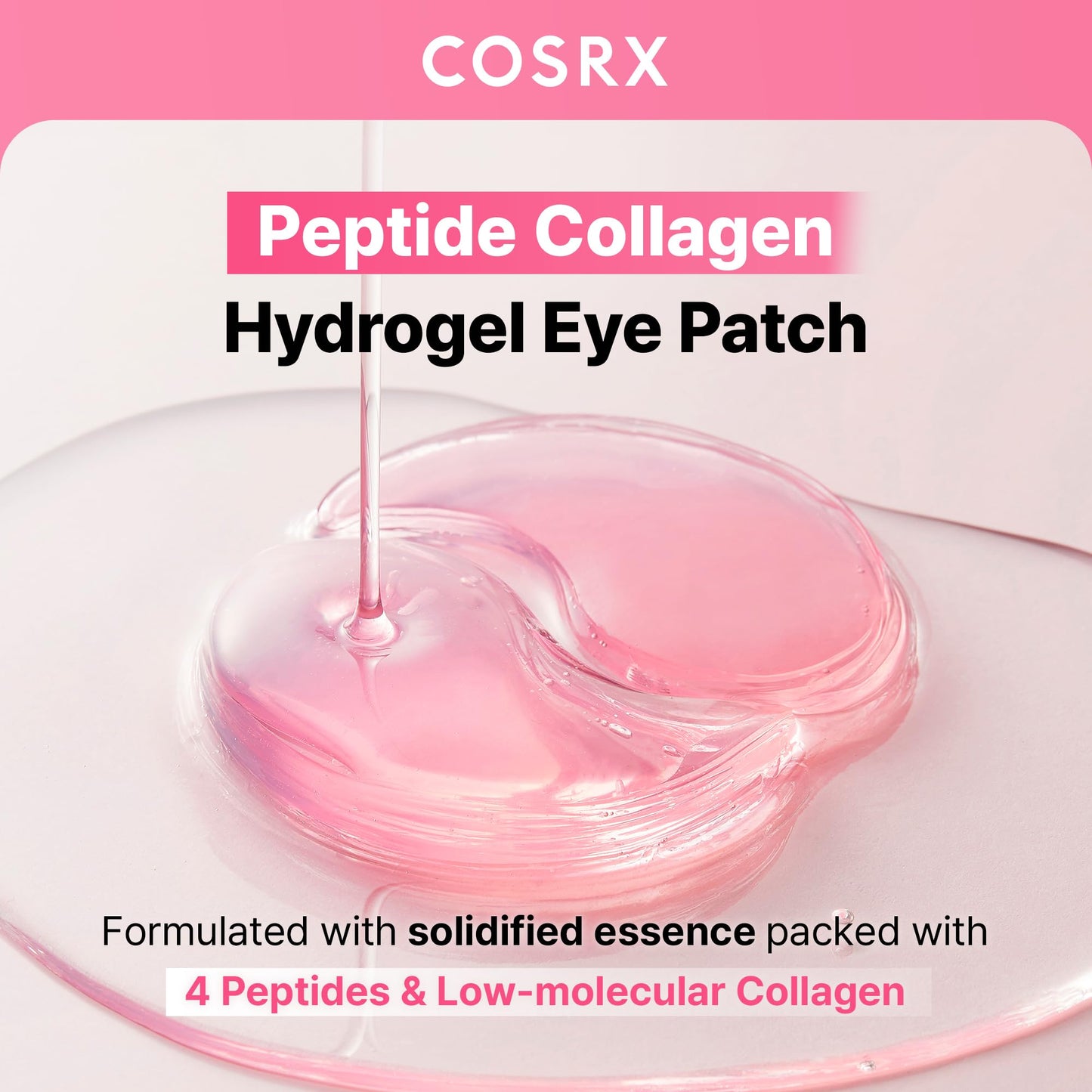SKINZA COSRX Pink Peptide Collagen Hydrogel Eye Patches with wrinkle-reducing formula, shown on under-eye area