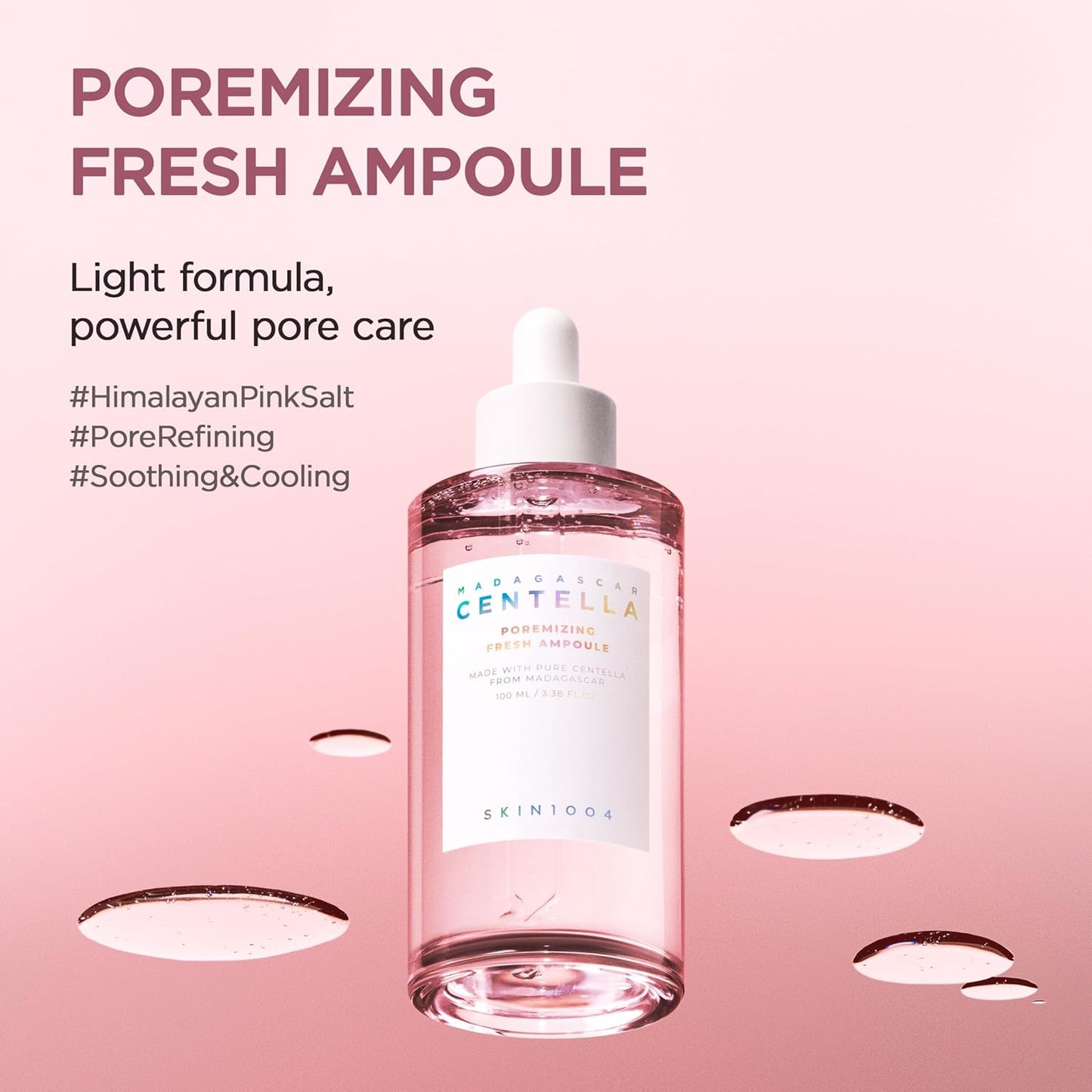 SKINZA Madagascar Centella Pore Minimizing Fresh Ampoule bottle with dropper for skincare and pore care.