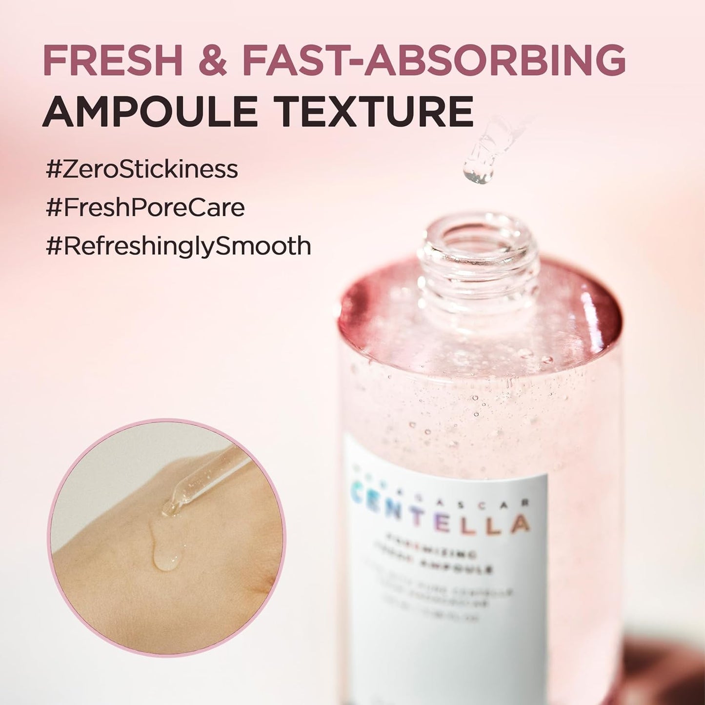 SKINZA SKIN1004 Madagascar Centella Pore-Refining Fresh Ampoule in a clear glass bottle with a dropper for skincare use