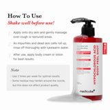 Medicube Body Peel Shot with Hypochlorous Acids for body care, featuring a clear bottle with a white cap and label.