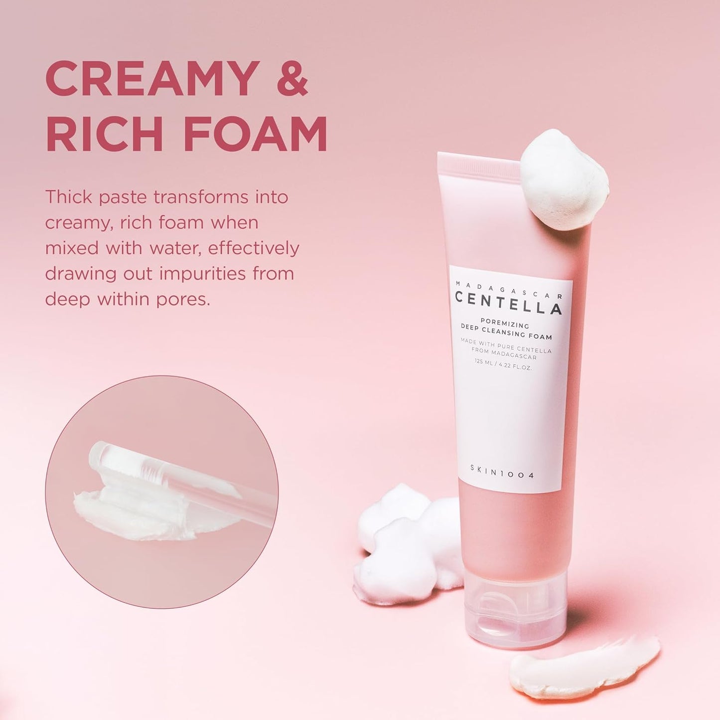 SKINZA SKIN1004 Poremizing Deep Cleansing Foam bottle with white and blue packaging, highlighting gentle pore-clearing skincare.