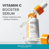 SKINZA Paula's Choice C15 Super Booster serum bottle with dropper, highlighting vitamin C skincare in a sleek packaging