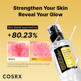 COSRX Advanced Snail 96 Mucin Power Essence in a clear bottle, showcasing its contents for nourishing facial skin.