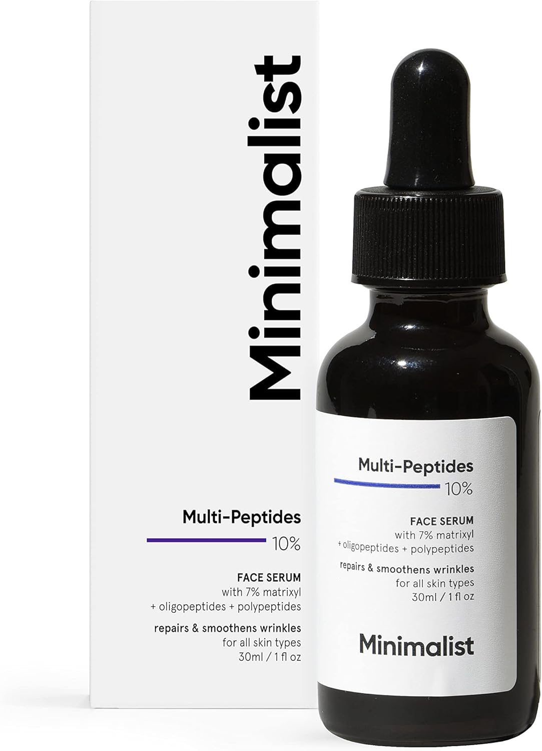 SKINZA Minimalist Multi-Peptide Night Face Serum with collagen-boosting formula for overnight skin repair and rejuvenation.