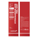 Medicube Body Peel Shot with hypochlorous acids, featuring a clear bottle and applicator for body skincare.