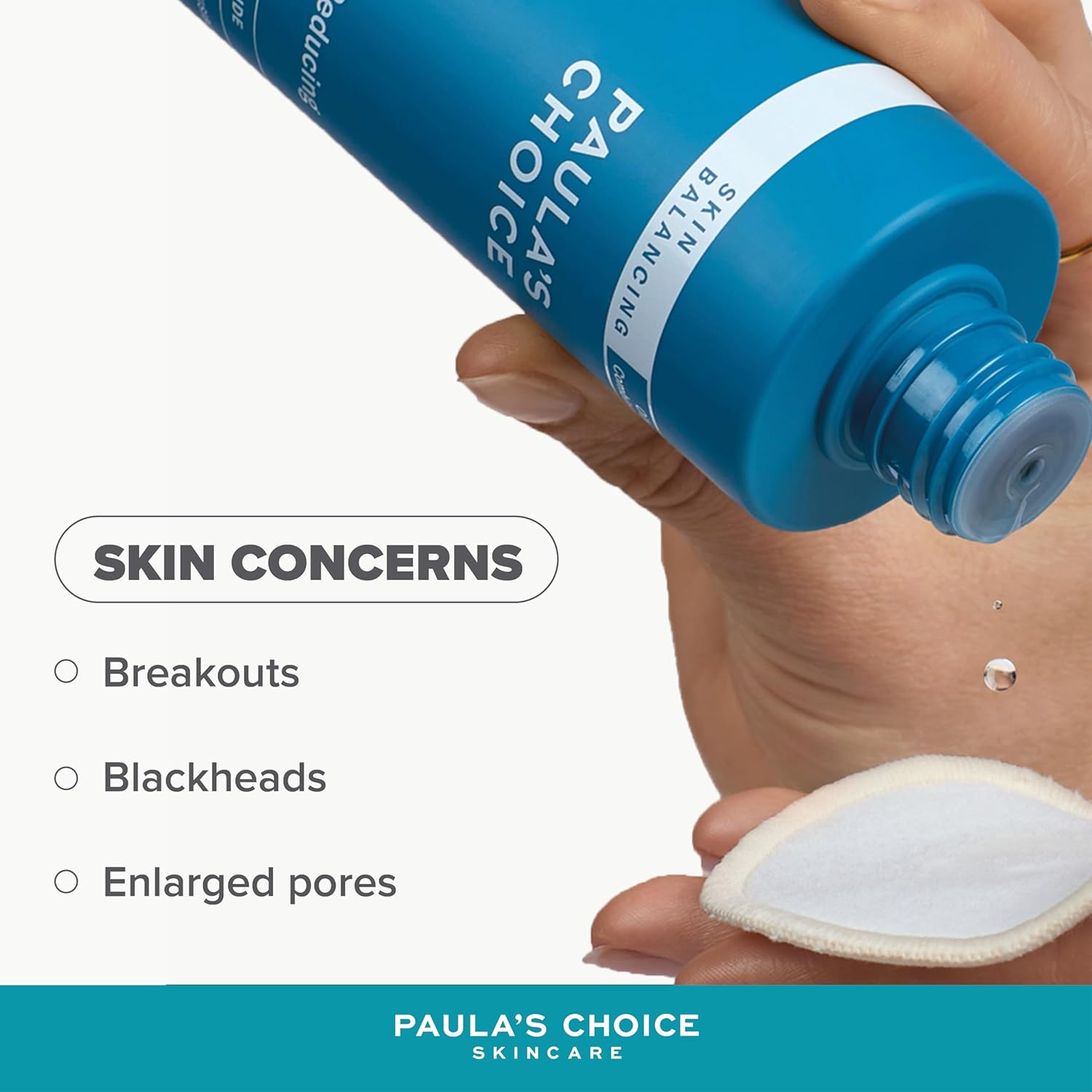 SKINZA Aula’s Choice Skin Balancing Pore-Reducing Toner bottle with clear label and pump dispenser on a white background.