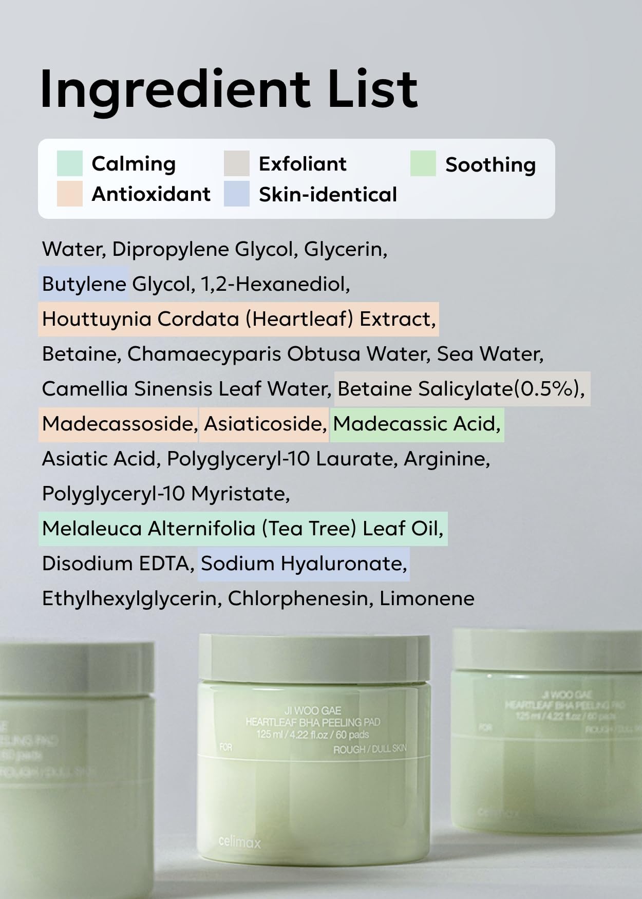 Celimax Ji.Woo.Gae Heartleaf BHA Peeling Pad for face, showing the soft textured pads with packaging in the background.