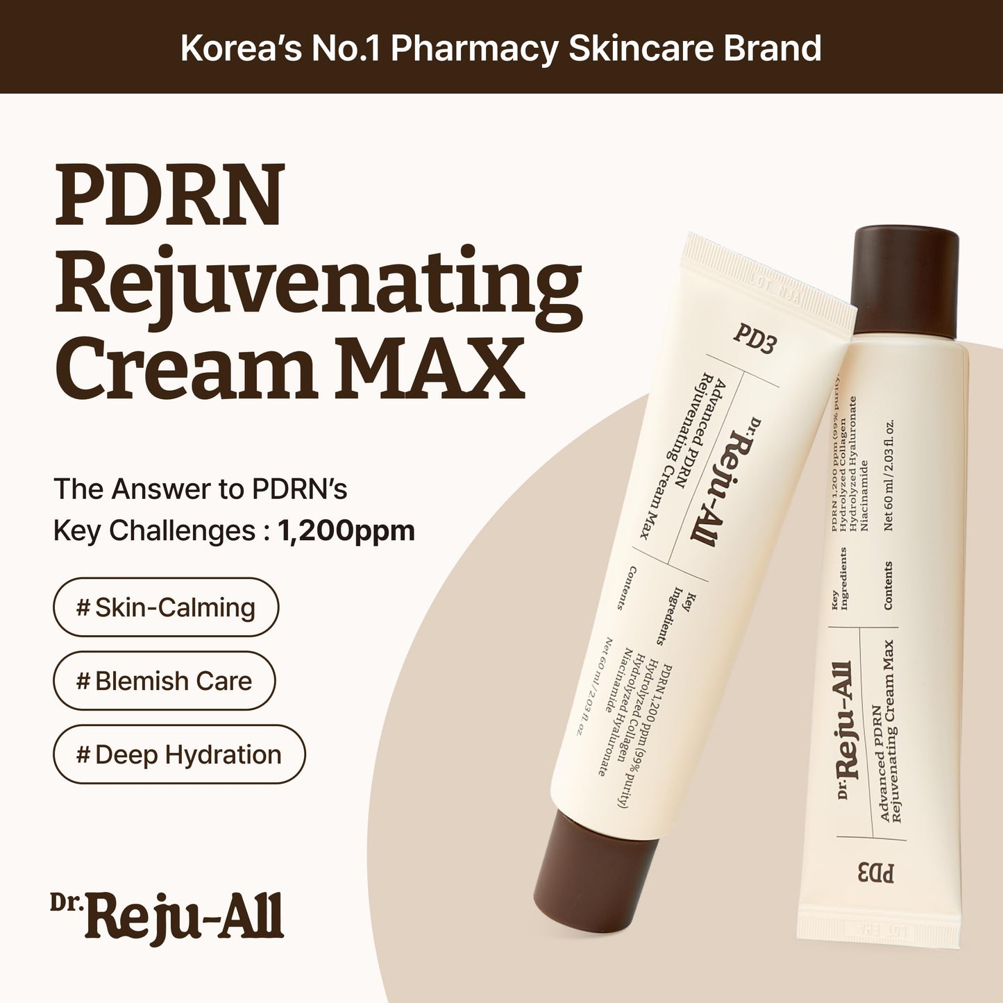 Dr.Reju-All Advanced PDRN Rejuvenating Cream with 99% pure salmon DNA gel, creamy skincare for skin rejuvenation