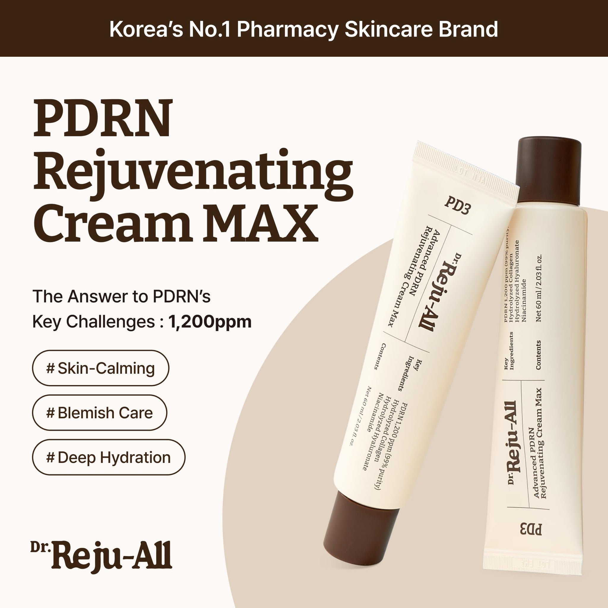 Dr.Reju-All Advanced PDRN Rejuvenating Cream with 99% pure salmon DNA gel, creamy skincare for skin rejuvenation