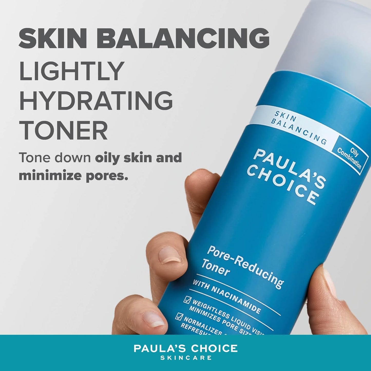 SKINZA Aula’s Choice Skin Balancing Pore-Reducing Toner bottle with clear label and pump dispenser on a white background