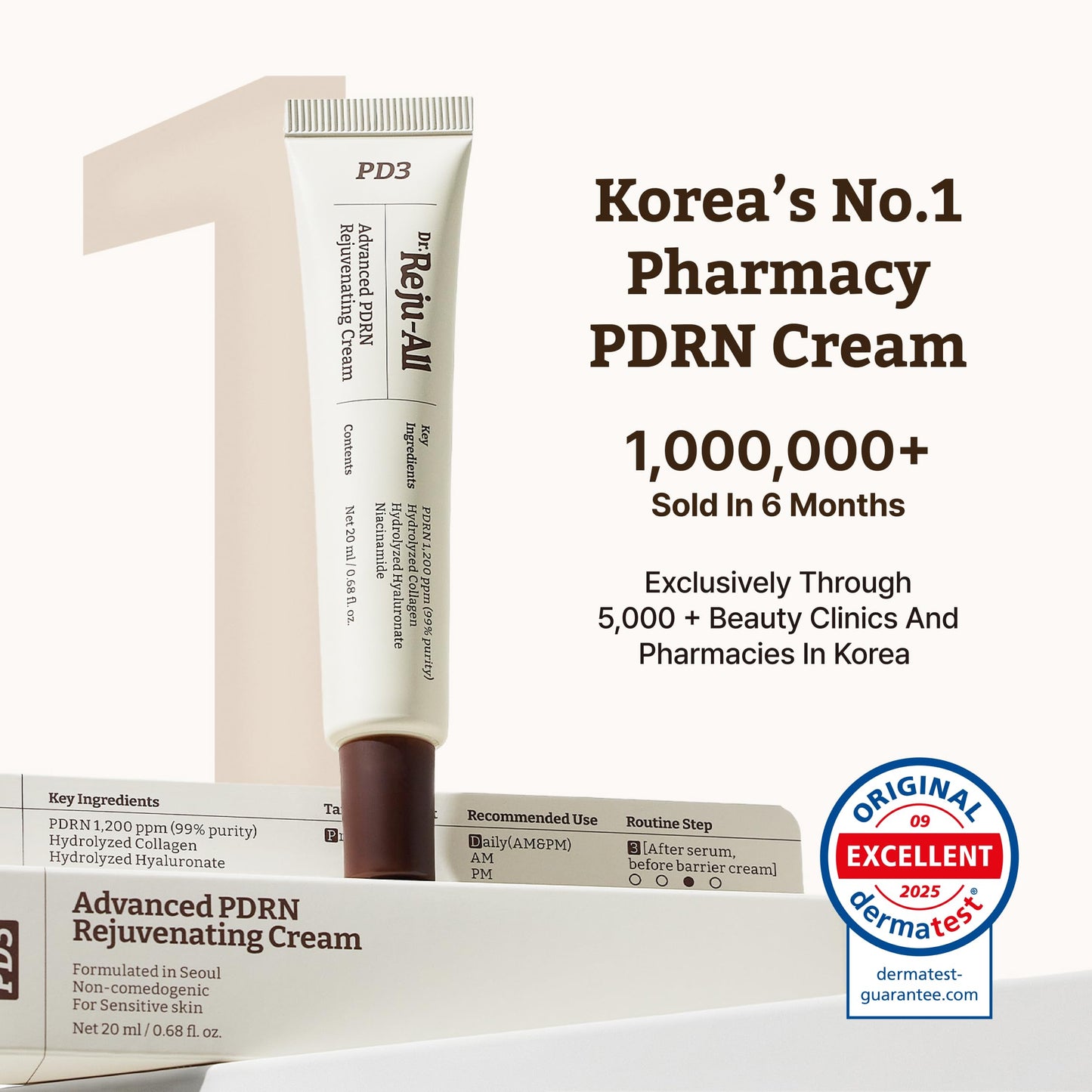 Dr.Reju-All Advanced PDRN Rejuvenating Cream with salmon DNA gel, showing the cream tube and packaging.
