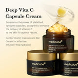 SKINZA Medicube Deep Vitamin C Golden Capsule Face Moisturizer in a jar, showing the luxurious golden capsules for brightening skin.