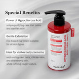 Medicube Body Peel Shot with hypochlorous acids, featuring a sleek bottle for gentle body exfoliation and skin refreshment.