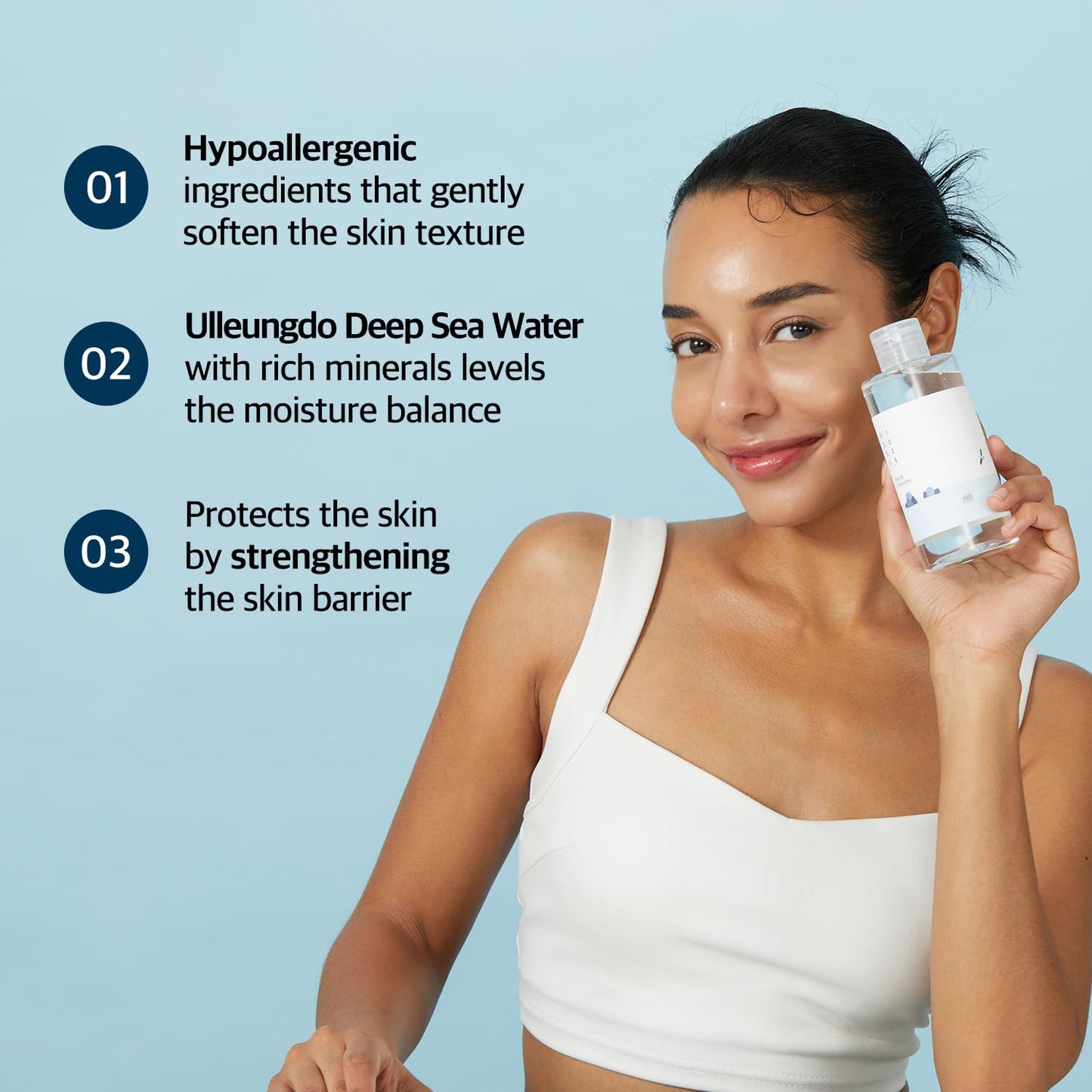 ROUND LAB 1025 Dokdo Toner in a clear 100ml bottle, with a minimalist label, suitable for skincare routines