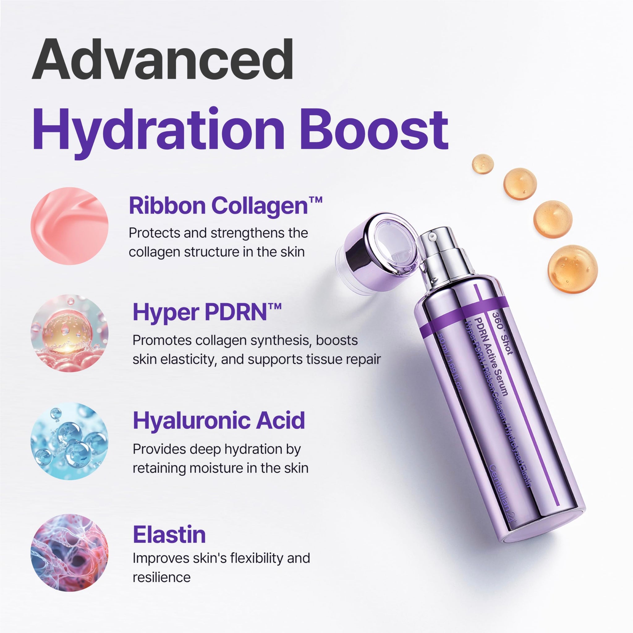 CENTELLIAN 24 PDRN Active Serum V2 in a clear glass bottle with a pump dispenser, showcasing a skincare serum for skin rejuvenation.