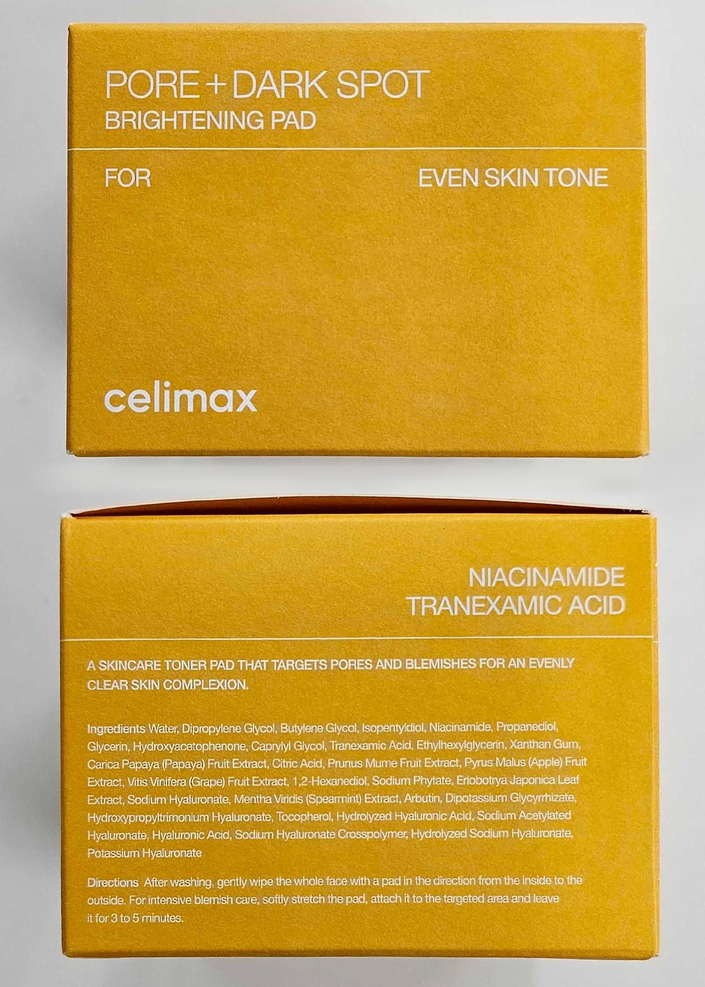 Celimax Ji.Woo.Gae exfoliating face pads for pore clearing and dark spot reduction, shown with textured pads and jar packaging.