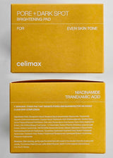 Celimax Ji.Woo.Gae exfoliating face pads for pore clearing and dark spot reduction, shown with textured pads and jar packaging.