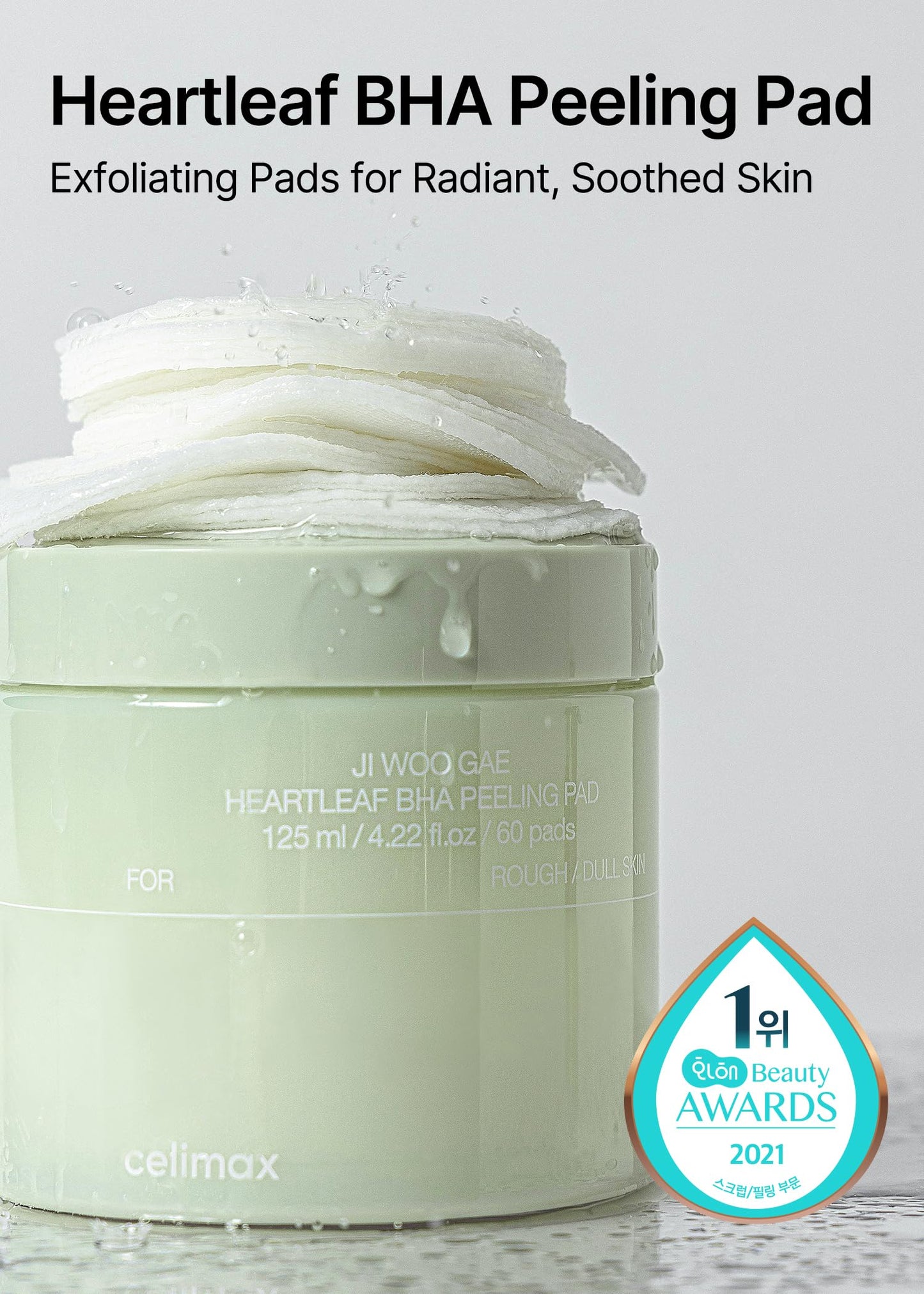 Celimax Ji.Woo.Gae Heartleaf BHA Peeling Pad with textured surface for gentle exfoliation and skin renewal.