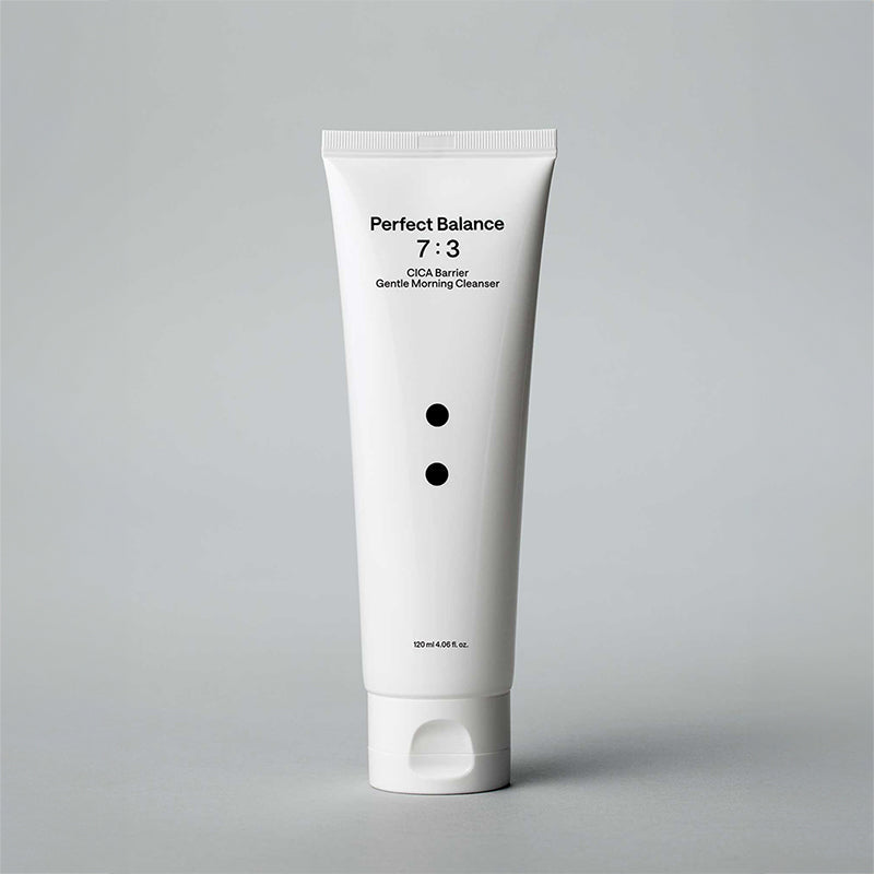 B : Lab CICA Barrier Gentle Morning Cleanser in a clear bottle with a white pump, suitable for sensitive skin, on a white background.
