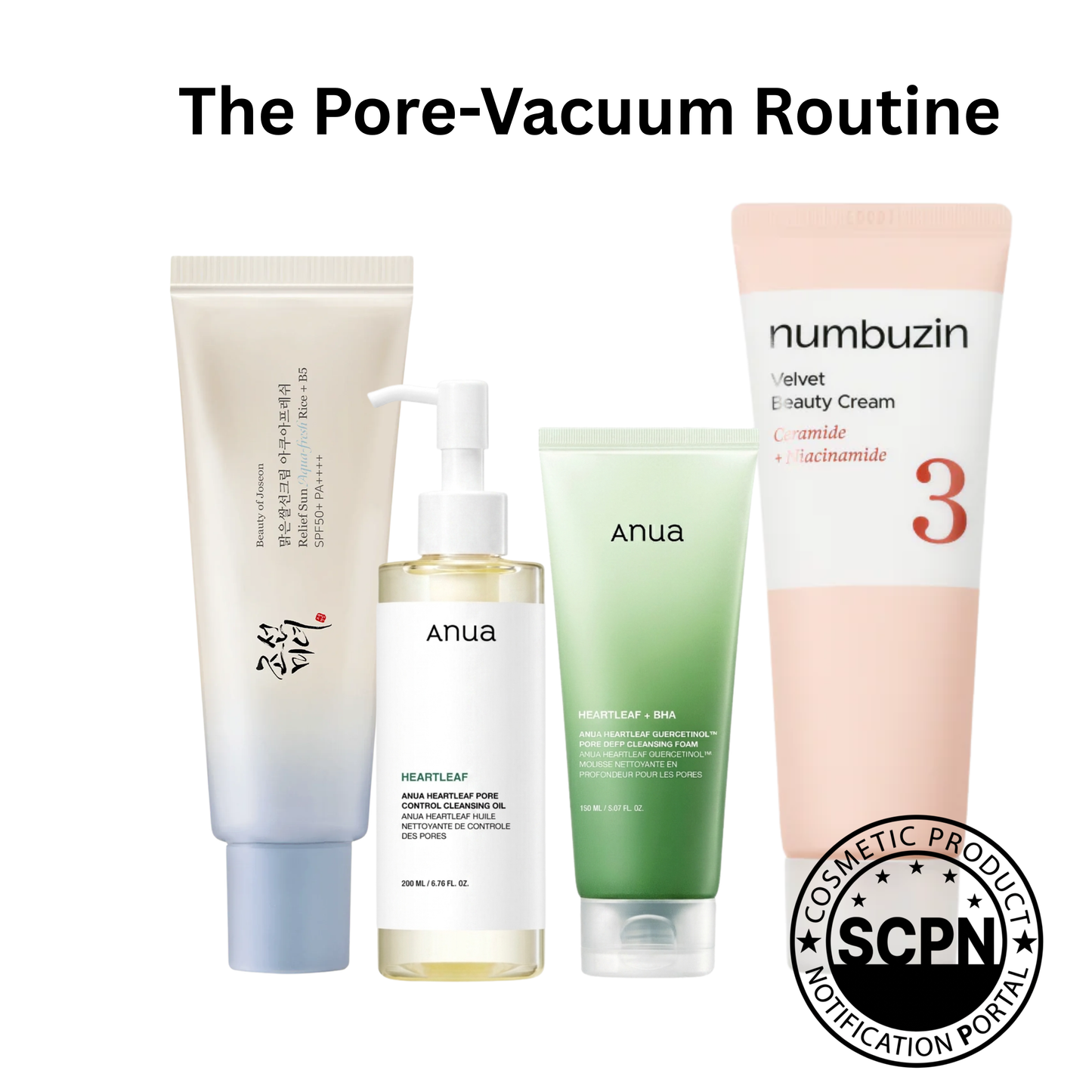 SKINZA Pore-Vacuum Routine bundle featuring Anua Heartleaf Quercetinol Pore Deep Cleansing Foam for clear, refreshed skin