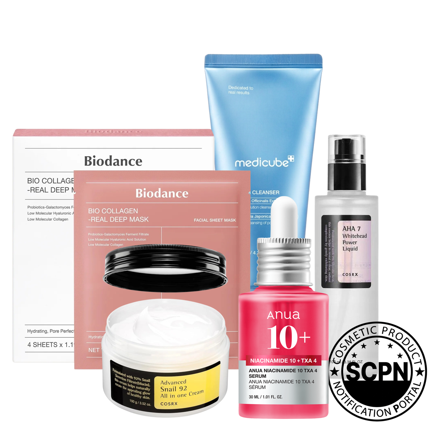 SKINZA Glass Skin Glow Routine Kit featuring Anua Heartleaf Quercetinol Pore Deep Cleansing Foam in a sleek bottle