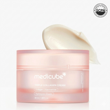 Medicube Triple Collagen Cream from the GLASS GLOW LINE, featuring a firming skincare formula in a sleek jar.